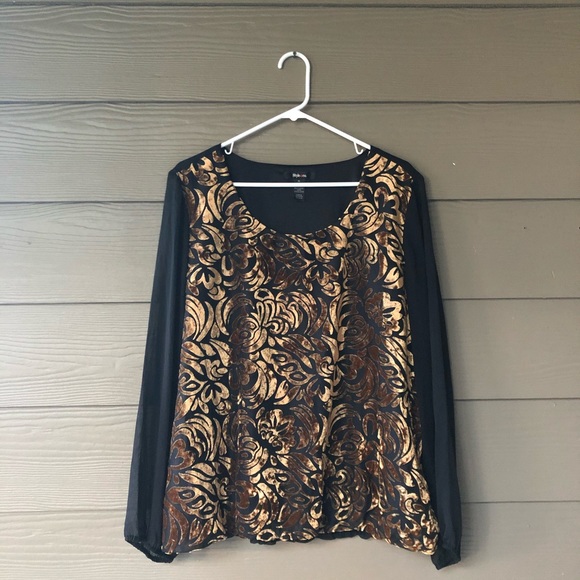 Style & Co. Tops - Style & Co black and gold velvet dress top XL
